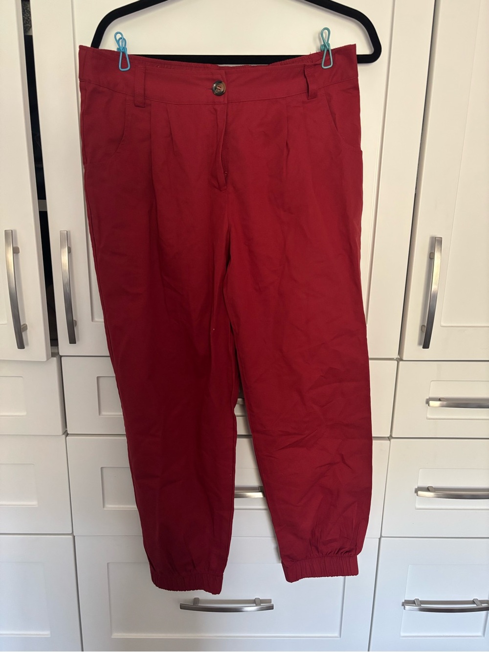 HALARA size L Cotton Red Elastic-Cuff Jogger Pants